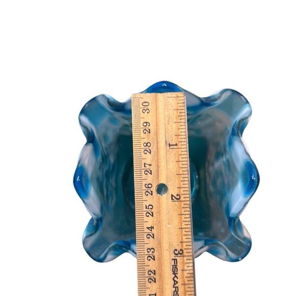 Blue White Fused Art Glass Handkerchief Votive Candle Holder Tea Light - Picture 7 of 7